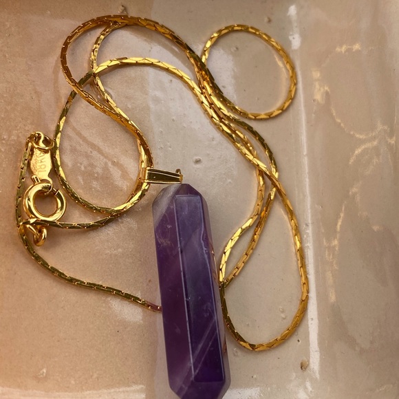 18 KG Gold Necklace with Amethyst Pendant - Picture 7 of 11
